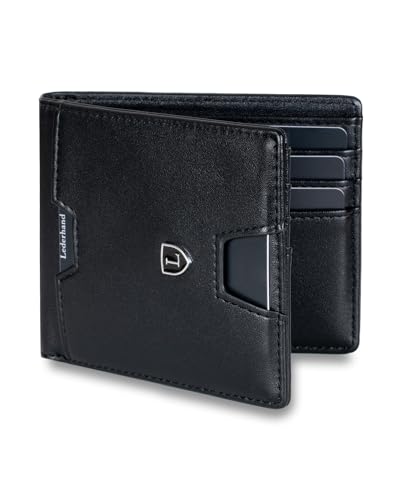 Lederhand® Anao Wallet– Premium Leder Geldbörse handgemacht für Herren und Damen Portemonnaie Aluminium Kartenhalter mit Münzfach und Scheinfach - Platz für 8 Karten mit RFID NFC Schutz (Schwarz) von Lederhand