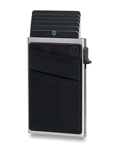 Lederhand® Cardon Wallet - Mini Kartenhalter mit Geldtasche und Platz für bis zu 7 Kreditkarten - Minimalist – Card Holder aus echtem Aluminium mit RFID-Schutz - Geschenkbox | (Grau) von Lederhand