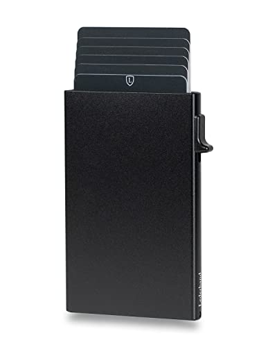 Lederhand® Cardon Wallet - Aluminium Mini Kartenhalter mit Platz für bis zu 7 Kreditkarten - Minimalist Wallet - Card Holder aus echtem Aluminium mit RFID-Schutz inkl. Geschenkbox | (Schwarz) von Lederhand