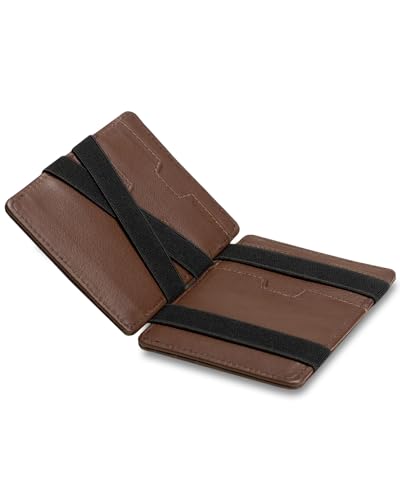 Lederhand® Magic Wallet 2.0 – Echt Nappaleder Geldbörse handgemacht für Herren und Damen flaches Portemonnaie mit Münzfach und Platz für 8 Karten | Farbe Braun von Lederhand