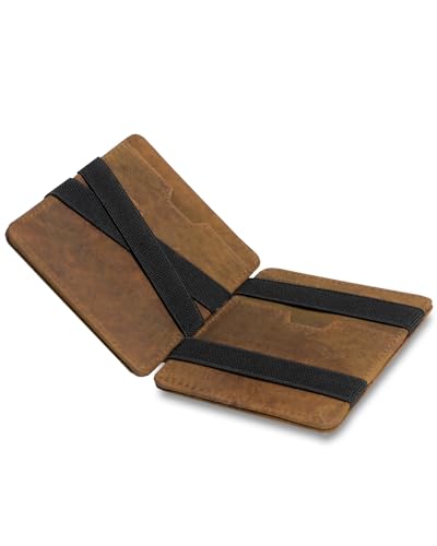 Lederhand® Magic Wallet 2.0 – Echtleder Geldbörse handgemacht für Herren und Damen flaches Portemonnaie mit Münzfach und Platz für 8 Karten | Farbe Vintage Braun von Lederhand