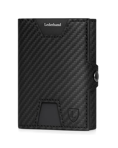 Lederhand® Neo Wallet Mini mit Münzfach & RFID-Schutz - Mini Geldbörse Herren & Damen - Kartenetui Kreditkartenetui - Portmonee Geldbeutel Portemonnaie klein Geschenkbox | Carbon von Lederhand
