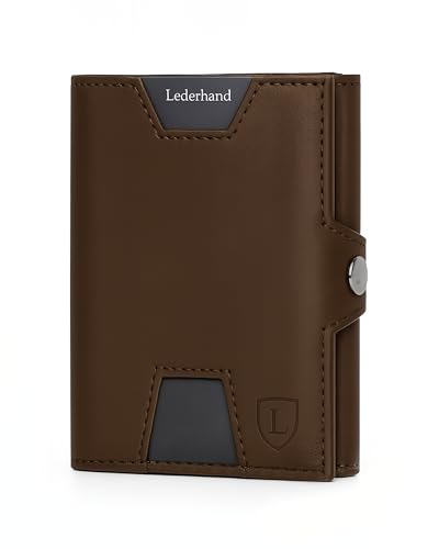 Lederhand® Neo XL Wallet mit Münzfach & RFID-Schutz - Mini Geldbörse Herren & Damen - Kartenetui Kreditkartenetui - Portmonee Geldbeutel Portemonnaie klein Geschenkbox | Dunkelbraun von Lederhand