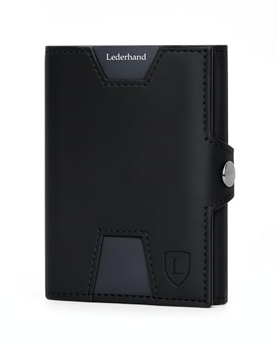Lederhand® Neo Wallet XL mit Münzfach & RFID-Schutz - Mini Geldbörse Herren & Damen - Kartenetui Kreditkartenetui - Portmonee Geldbeutel Portemonnaie klein Geschenkbox | Schwarz von Lederhand
