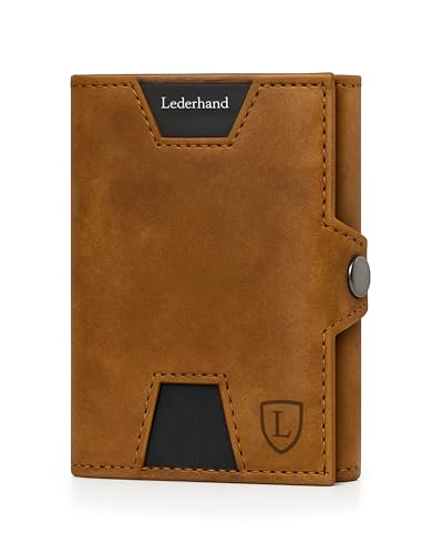 Lederhand® Neo XL Wallet mit Münzfach & RFID-Schutz - Mini Geldbörse Herren & Damen - Kartenetui Kreditkartenetui - Portmonee Geldbeutel Portemonnaie klein Geschenkbox | Vintage Braun von Lederhand