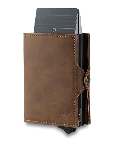 Lederhand® Swipe Vintage XL – Premium Wildleder Geldbörse handgemacht für Herren und Damen Portemonnaie Aluminium Kartenhalter mit Münzfach und Platz für 17 Karten mit RFID NFC Schutz | Braun von Lederhand