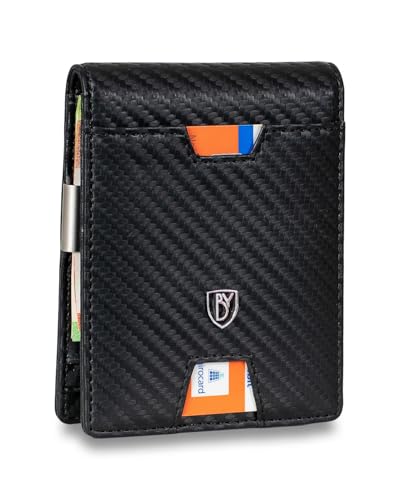 Bayento® iSlim - Carbon Leder Geldbeutel mit Geldklammer und Münzfach, 9 Kartenfach Premium Geldbörse - Slim Wallet mit RFID NFC Schutz - Farbe | (Carbon) von Lederhand