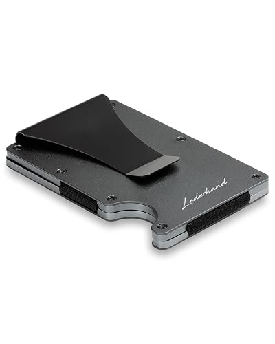 Lederhand® iStrong - Aluminium Mini Kartenhalter mit Geldklammer und Platz für bis zu 10 Kreditkarten - Minimalist Wallet - Geldbörse aus echtem Aluminium mit RFID-Schutz inkl. Geschenkbox | (Grau) von Lederhand
