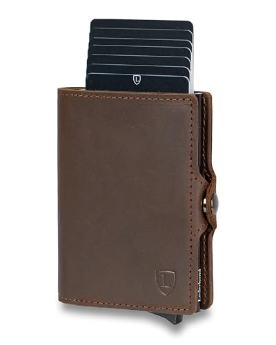 Swipe Classic – Premium Geldbörse aus echtem Leder handgemacht für Herren und Damen Portemonnaie Aluminium Kartenhalter mit Münzfach und Platz für 11 Karten mit RFID NFC Schutz | (Dunkelbraun) von Lederhand