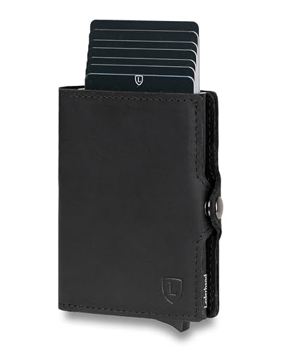 Swipe Classic – Premium Geldbörse aus echtem Leder handgemacht für Herren und Damen Portemonnaie Aluminium Kartenhalter mit Münzfach und Platz für 11 Karten mit RFID NFC Schutz | (Schwarz) von Lederhand