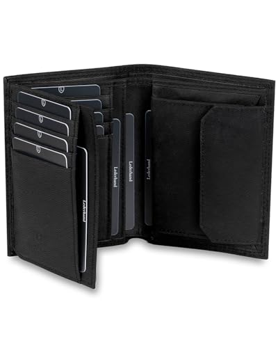 iClassy Hochformat - Echtleder Geldbörse handgemacht und doppelt genäht Portemonnaie mit Münzfach und Platz für 13 Karten + 1 Sichtfach - Geschenk | (Schwarz Nappa) von Lederhand