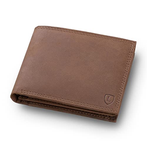 iClassy Querformat - Echtleder Geldbörse handgemacht und doppelt genäht Herren Portemonnaie mit Münzfach und Platz für 14 Karten + 1 Sichtfach - Geschenk | (Braun Vintage) von Lederhand
