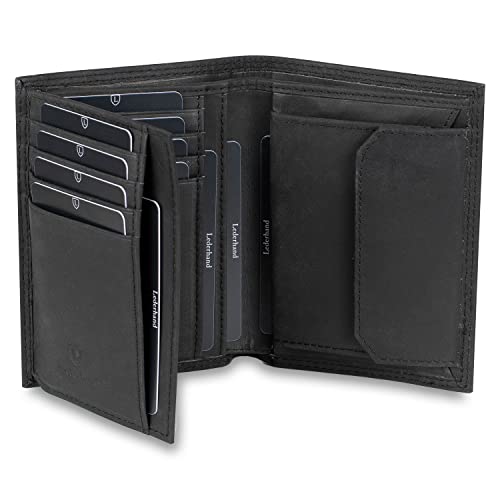 iClassy Hochformat - Echtleder Geldbörse handgemacht und doppelt genäht Portemonnaie mit Münzfach und Platz für 13 Karten + 1 Sichtfach mit RFID NFC Schutz - Geschenk | (Schwarz) von Lederhand