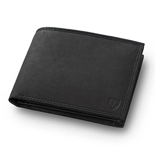 iClassy Querformat - Echtleder Geldbörse handgemacht und doppelt genäht Herren Portemonnaie mit Münzfach und Platz für 14 Karten + 1 Sichtfach mit RFID NFC Schutz - Geschenk | (Schwarz) von Lederhand