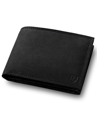 iClassy Querformat - Echtleder Geldbörse handgemacht und doppelt genäht Herren Portemonnaie mit Münzfach und Platz für 14 Karten + 1 Sichtfach mit RFID NFC Schutz - Geschenk | (Schwarz Nappa) von Lederhand