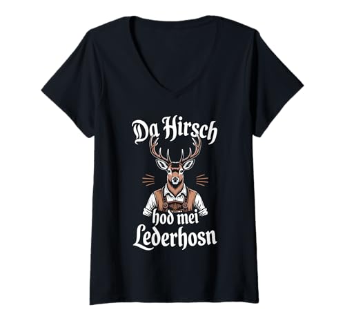 Damen Lederhose Hirsch Bayern Volksfest Tracht Lustiges Trachten T-Shirt mit V-Ausschnitt Damen Lederhose Hirsch Bayern Volksfest Tracht Lustiges Trachten T-Shirt mit V-Ausschnitt von Lederhose Ersatz Oktober Volksfest Tracht lustig 1