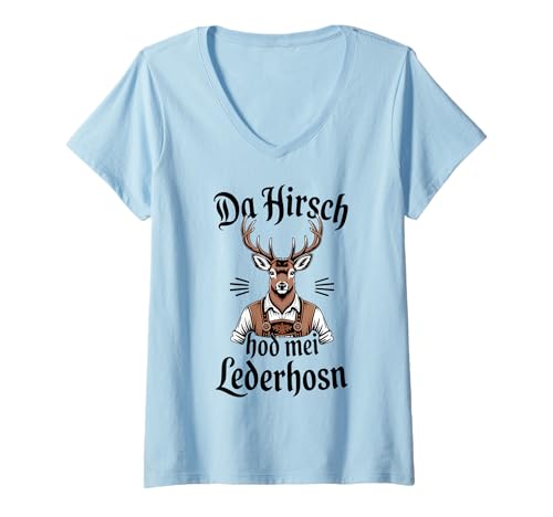Damen Lederhose Hirsch Oktober Bayern Volksfest Tracht Trachten T-Shirt mit V-Ausschnitt Damen Lederhose Hirsch Oktober Bayern Volksfest Tracht Trachten T-Shirt mit V-Ausschnitt von Lederhose Ersatz Oktober Volksfest Tracht lustig 1