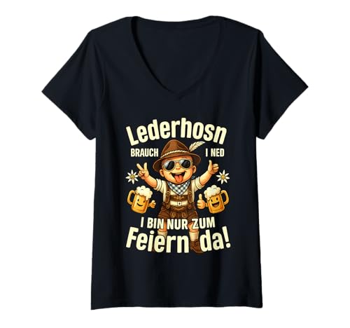 Damen Oktoberfest Lederhosn Wiesen Dirndl Ersatz Tracht Trachten T-Shirt mit V-Ausschnitt Damen Oktoberfest Lederhosn Wiesen Dirndl Ersatz Tracht Trachten T-Shirt mit V-Ausschnitt von Lederhosen Dirndel Wiesn Trachtenshirt Bayrisch