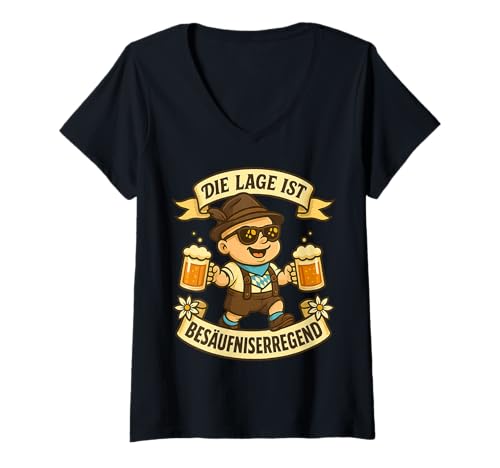 Damen Oktoberfest Lederhosn Wiesen Dirndl Ersatz Tracht Trachten T-Shirt mit V-Ausschnitt von Lederhosen Dirndel Wiesn Trachtenshirt Bayrisch