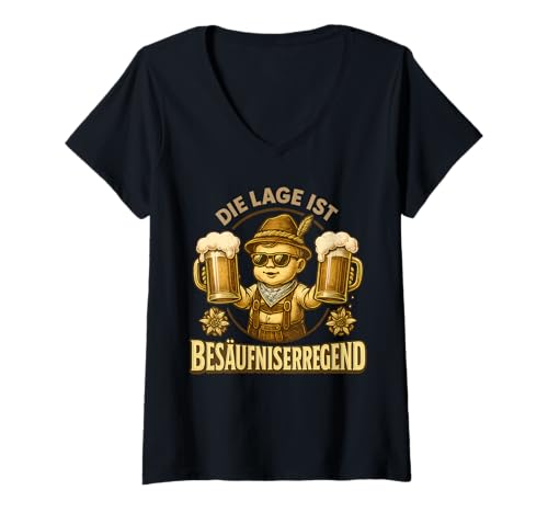 Damen Oktoberfest Lederhosn Wiesen Dirndl Ersatz Tracht Trachten T-Shirt mit V-Ausschnitt von Lederhosen Dirndel Wiesn Trachtenshirt Bayrisch