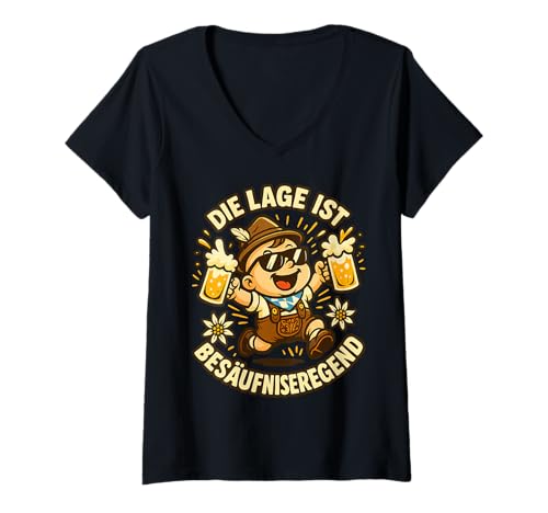 Damen Oktoberfest Lederhosn Wiesen Dirndl Ersatz Tracht Trachten T-Shirt mit V-Ausschnitt von Lederhosen Dirndel Wiesn Trachtenshirt Bayrisch