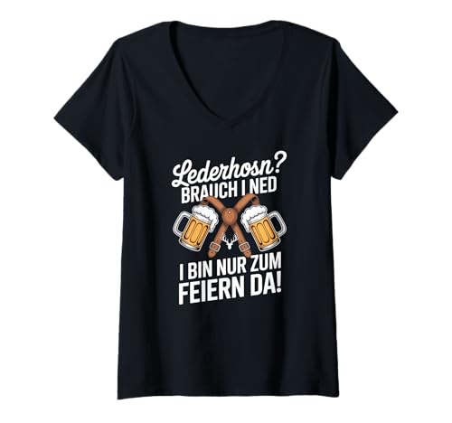 Damen Lederhosn? brauch i ned i Bin nur zum feiern da T-Shirt mit V-Ausschnitt Damen Lederhosn? brauch i ned i Bin nur zum feiern da T-Shirt mit V-Ausschnitt von Lederhosn Brauch Ned Bin Nur Zum