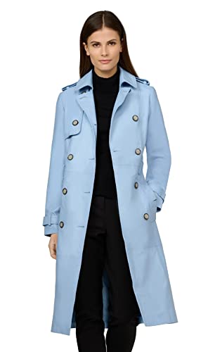 Flora – Damen Ledermantel (Slim Fit) mit Gürtel – echtes (Premium) Lamm Leder (as3, alpha, m, regular, regular, Hellblau) von Lederjacke