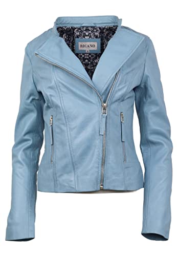 Lederjacke Damen Avery Biker Style - Premium Lamm Leder (Echtleder) (Hellblau, M) von Lederjacke