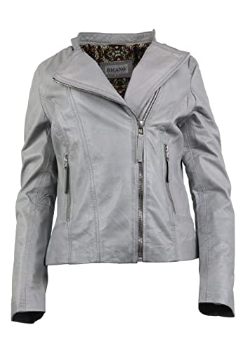 Lederjacke Damen Avery Biker Style - Premium Lamm Leder (Echtleder) (Hellgrau, M) von Lederjacke