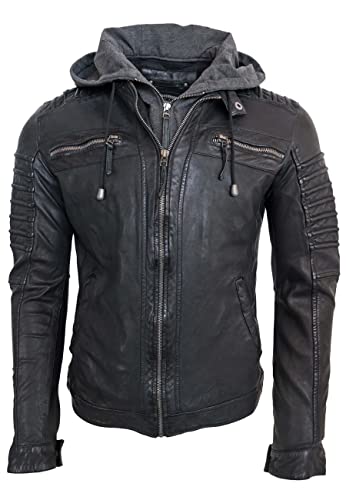 Lederjacke Teli Hood – Herren Biker Jacke aus Premium Lamm Leder (Echtleder) von Lederjacke