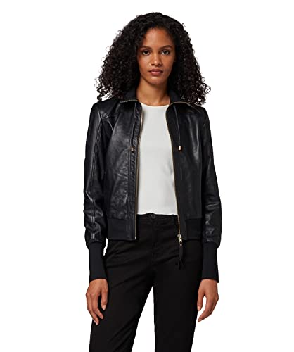 Lederjacke Sara-Damen (Slim Fit) mit Strickkragen – echtes Lamm Leder (as3, alpha, m, regular, regular, Schwarz) von Lederjacke