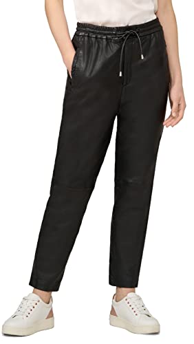 Lena Damen Lederhose: Modische Joggpant aus Lamm-Nappa Leder (as3, Alpha, l, Regular, Regular, Schwarz) von Lederjacke