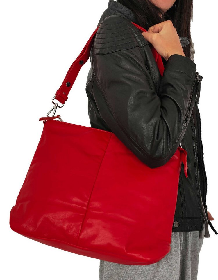 Lederjacken24 Handtasche Dancia, Damen Lederhandtasche Tragetasche Lammnappa rot von Lederjacken24