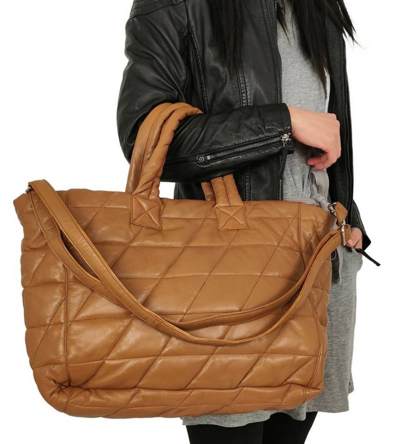 Lederjacken24 Handtasche Sorala, Damen Lederhandtasche Shopper Lammnappa cognac von Lederjacken24