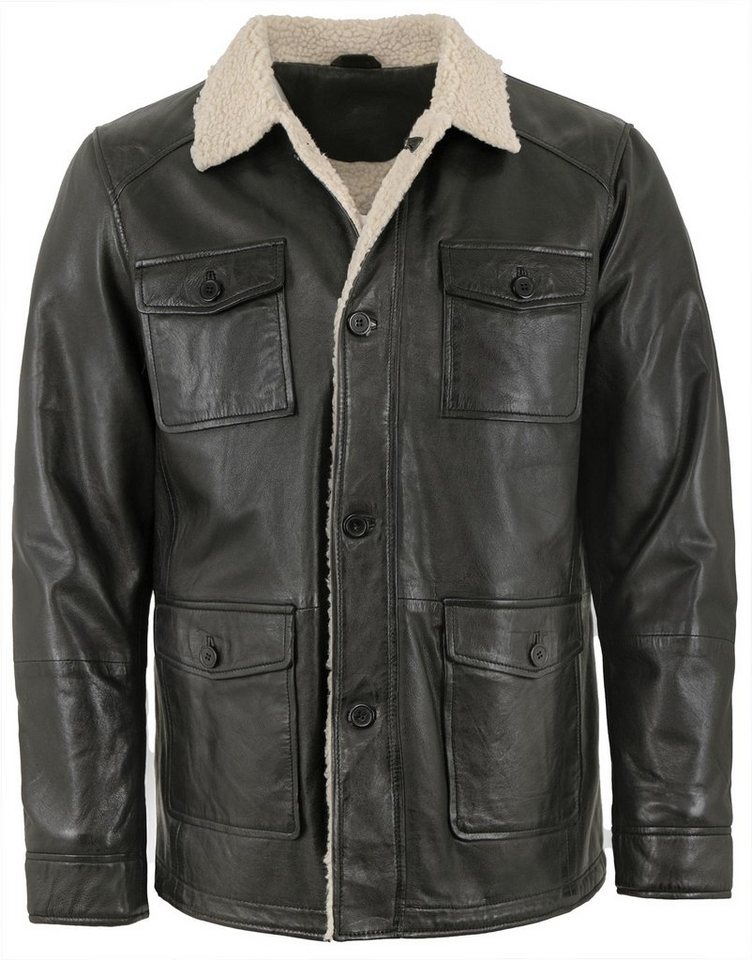 Lederjacken24 Lederjacke CEO-SS-M050 Herren Echtleder Lederjacke Lammnappa Kunstfell schwarz beige von Lederjacken24