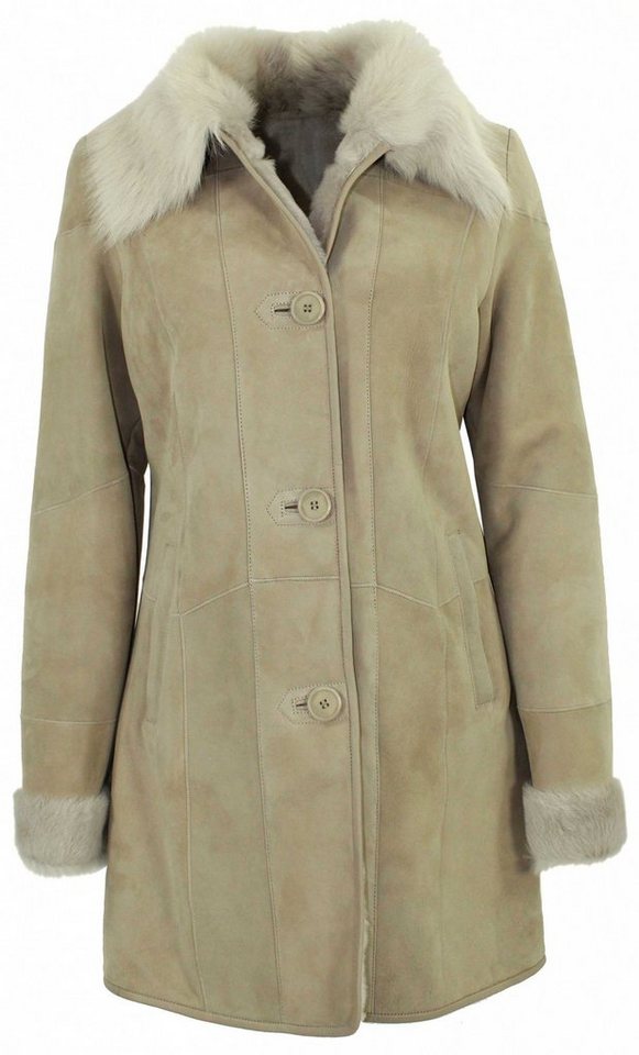 Lederjacken24 Lederjacke Echtleder Damen Lammfellmantel Lammleder beige-creme von Lederjacken24