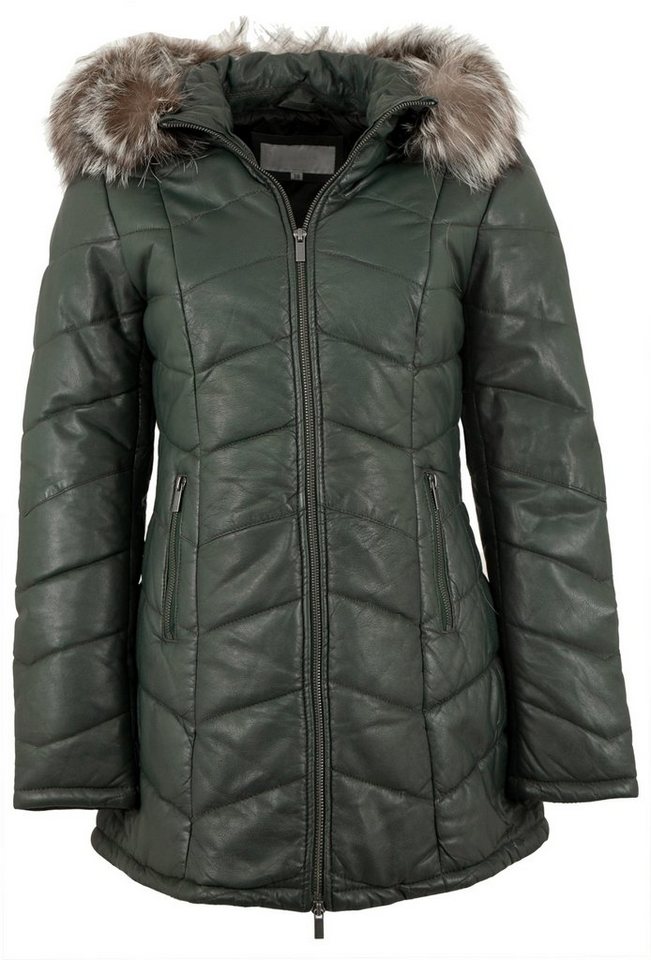 Lederjacken24 Lederjacke Laka Lederjacken24 - Damen Echtleder Ledermantel Stepp Lammnappa d´grün von Lederjacken24