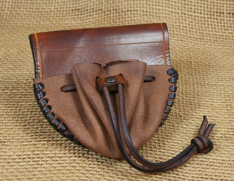 Geldsäckchen Wikinger Beutel Leder Braun Talerbeutel Umflochten Made in Germany Lederbeutel Blankleder Echtleder Lederband Mittelalter von Lederkotten
