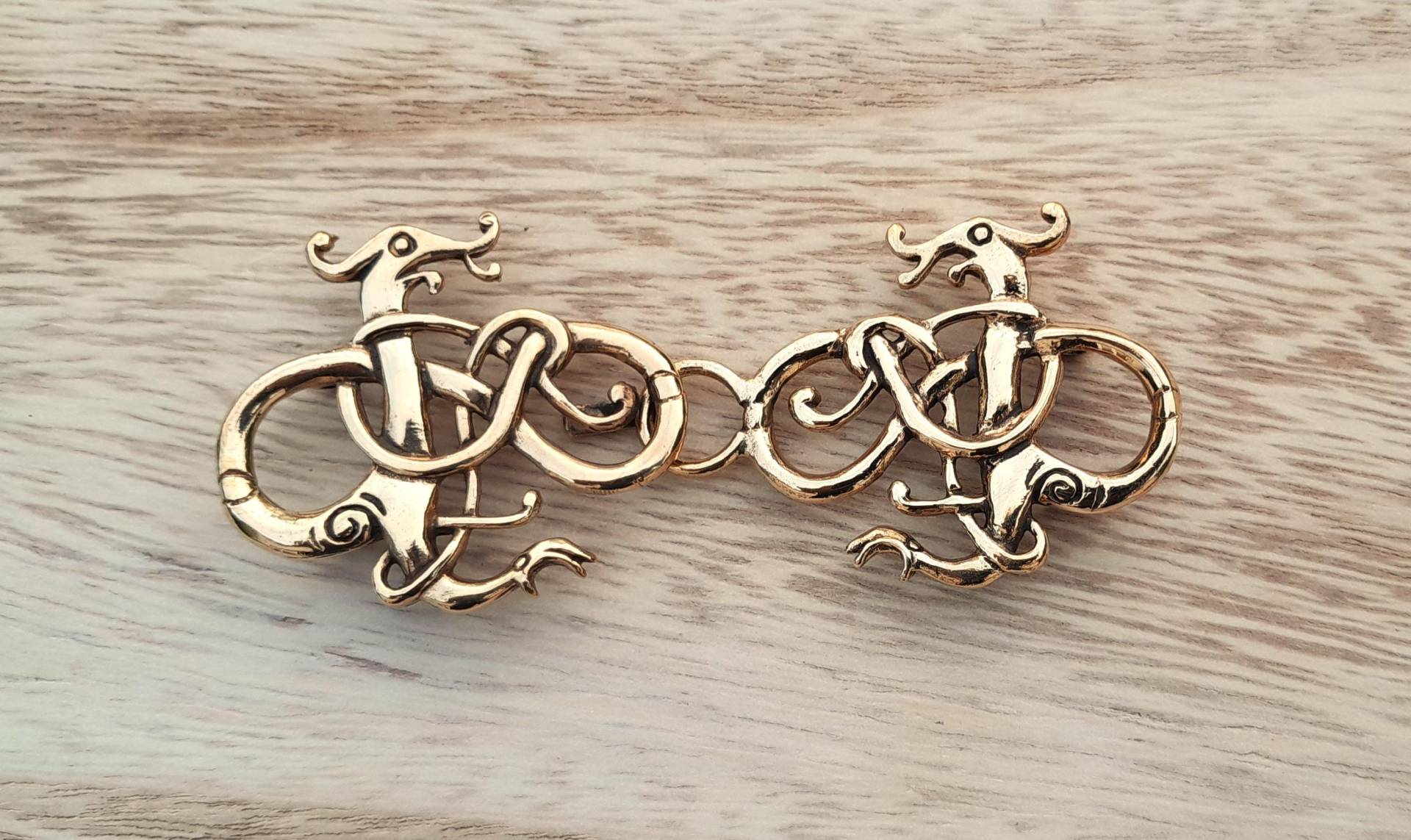 Gewandschließe Bronze Urnes Style Drache Wikingerschmuck Zum Aufnähen Wikinger Fibel Viking Schließe Gewandung Nähen Brosche von Lederkotten