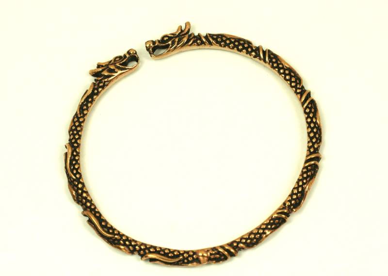 Wikinger Armreif Bronze Drache Armschmuck Filigran Armspange Drachenkopf Fein Verziert Schuppen Fantasie Bronzeschmuck Drachenschmuck Viking von Lederkotten