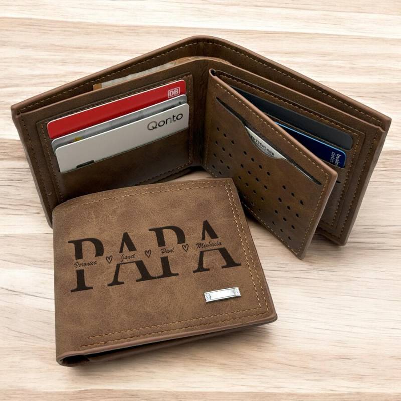 Personaliserte Braune Geldbörse, Kunstleder Geldbeutel Mit Initialien, Gravierte Männer Geldbörse Kartenfach, Portmoni Kleingeldfach von Lederkuss