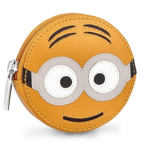 LEDEROW Brillen Smiley Geldbörse Damen klein Leder mit Schlüsselring inkl. Geschenkbox - Mini Portmonee Münzbörse Frauen Kinder für Schlüssel und Münzen - Echtleder Kindergeldbörse Smiley Gelb von LEDEROW