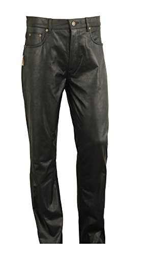 B-Ware Hose färbt ab | Lederjeans Lederhose Herren lang | Büffellederhose Männer in Schawarz | W44 Inch von Lederprofi