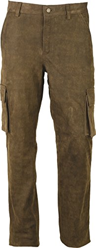 Cargo Jagd Lederhose Herren lang- Lange Lederhose Damen - Cargo Lederhose- Echt Leder Nubuk - Lederhose Jeans 501 Antik Braun | Olive- Motorrad Lederjeans (54, Olive) von Lederprofi