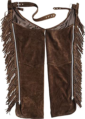 Chaps Leder Herren Lederchaps Fransenhose Lederhose Lederjeans Chaps Fuente Fransenhose Damen Herren Cowboy Indianer Western REIT Braun (XS, Braun) von Lederprofi
