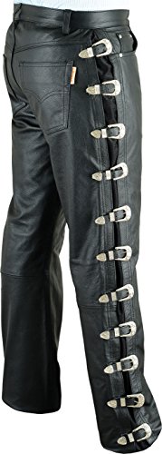 Fuente Biker Lederhose mit Schnallen Herren-Damen Bikerjeans - Lederjeans Motorrad Lederhose aus Nappa echt Leder Schwarz (44, Schwarz) von Lederprofi