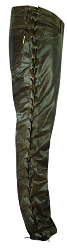 Fuente Biker Lederhose mit Schnüren Herren-Damen Bikerjeans - Lederjeans Motorrad Lederhose aus Antik Nappa echt Leder Vintage Braun (54, Vintage Braun) von Lederprofi