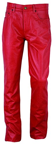 Fuente Retro Slim fit Tube Lederhose Herren Damen lang - Lederjeans- Leder Hose Jeans 501 Rot- Motorrad Lederjeans- 1A Qualität Rind Antik Retro Nappa Rot (58 EU, Rot Antik) von Lederprofi