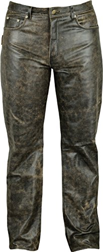Fuente Vintage Röhren Lederhose lang Herren Damen eng- Lederjeans - Echt Leder Rind, Lederhose Jeans 501- Motorrad Lederhose Lederjeans (42 EU- Maße im Bild-unbed. vergelichen, Schwarz Vintage) von Lederprofi