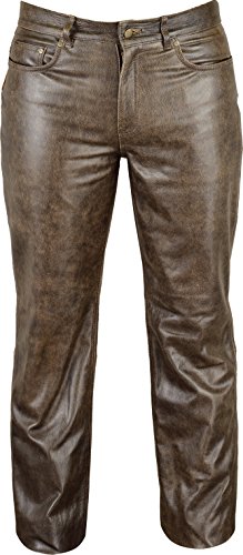 Fuente Vintage Röhren Lederhose lang Herren Damen eng- Lederjeans - Echt Leder Rind, Lederhose Jeans 501- Motorrad Lederhose Lederjeans (46 EU, Vintage Braun) von Lederprofi